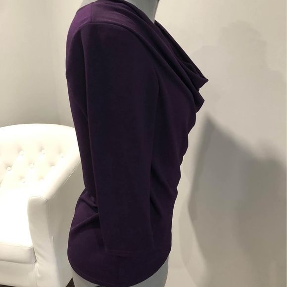 Medium Ashley Blue Womens 3/4 Sleeve Cow Neck Blouse C6315 - Picture 3 of 6